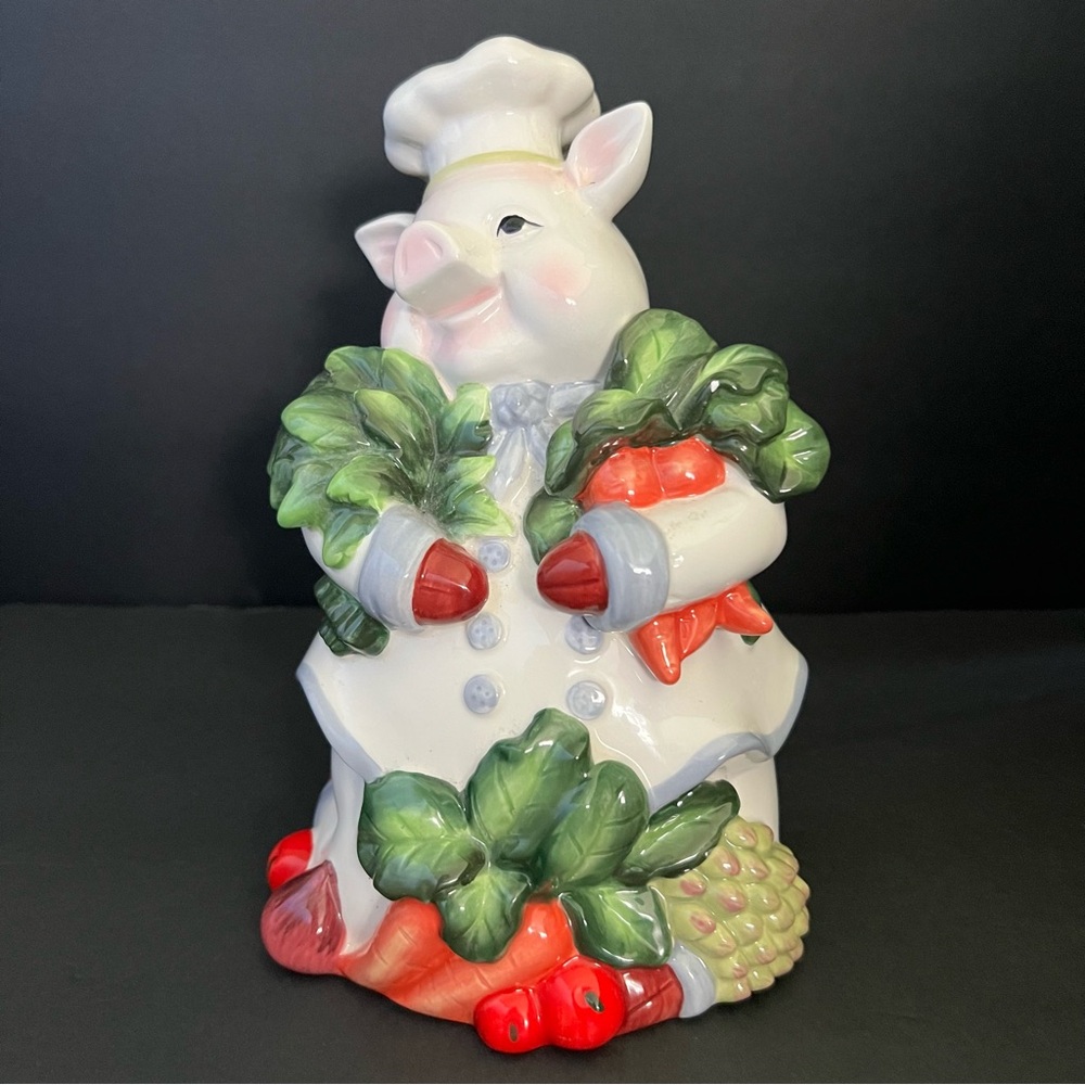 Chef Pig Ceramic Figurine with Vegetables 9”